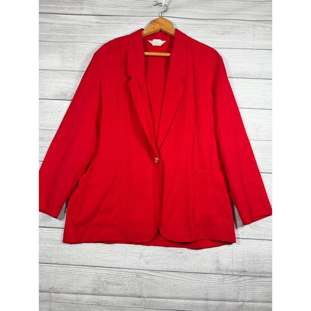Vintage Sellecca Women’s 14 Red Single Button Blazer Jacket Gold Button 4196